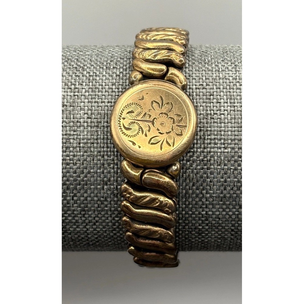 WWII VTG La Mode Sweetheart Floral Locket Expansion Bracelet Gold Fill W/ Photo!